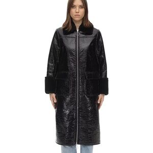 Stand Studio Kristen Long Coat Patent Leather Black - FR 36 EUC Small